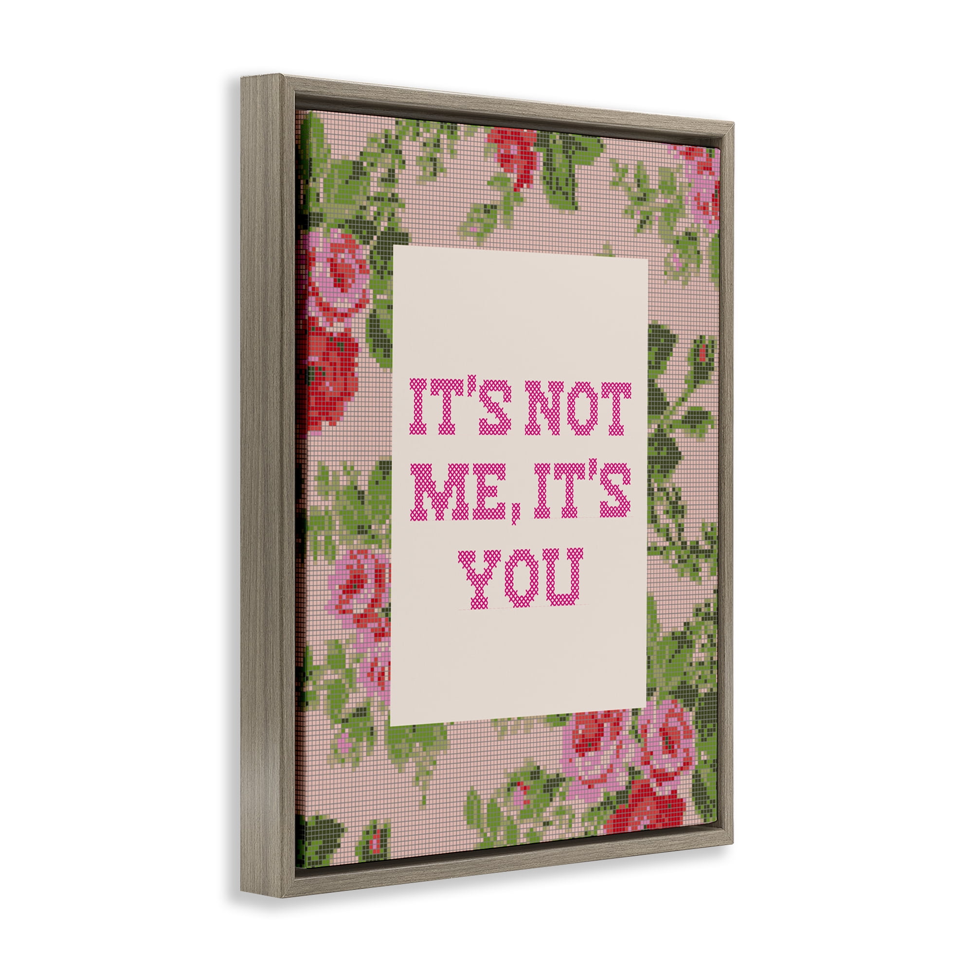 Stupell Industries Not Me It's You Faux Cross Stitch Brown Framed Floater Canvas Wall Art, design by Lil' Rue