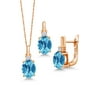 Gem Stone King 18K Rose Gold Plated Silver Pendant Earrings Set Oval/Checkerboard Swiss Blue Topaz and Forever Classic Created Moissanite 6.81cttw by Charles & Colvard
