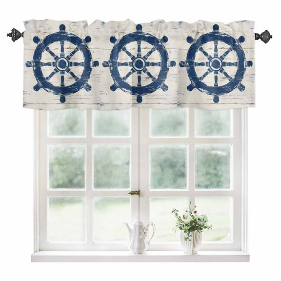 Navy Blue Rudder Coastal Kitchen Valances for Windows 60x18 Inch Kitchen Curtains Valances Rod Pocket Nautical Beach Ocean Vintage Bathroom Window Valances for Window Treatment Decor