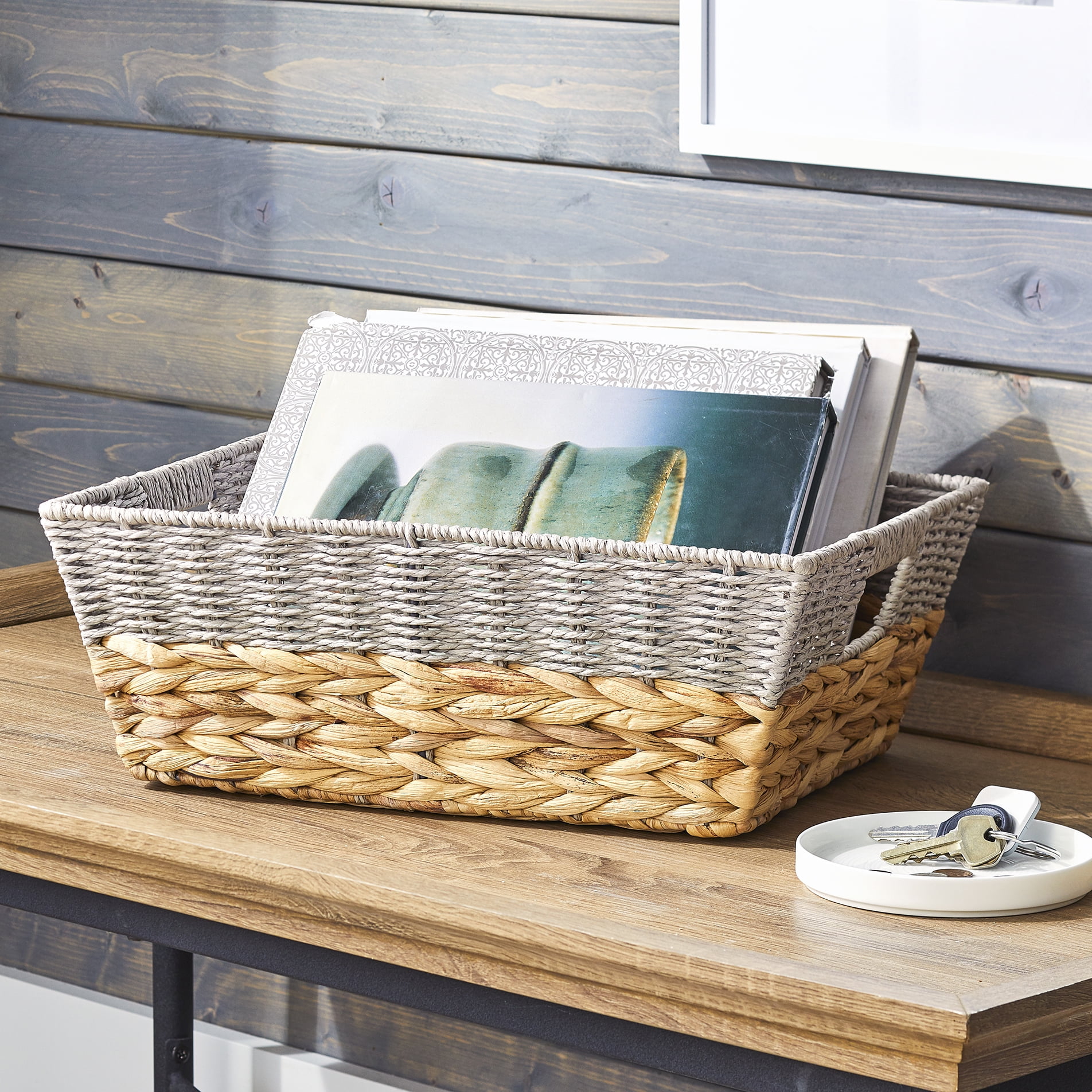 Better Homes & Gardens Small Storage Basket with Handles, Gray and