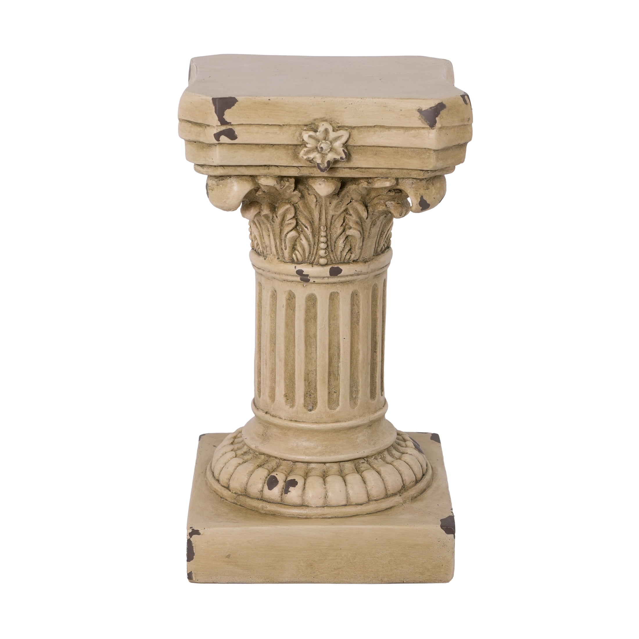 Christopher Knight Home 16.7" Corinthian Pedestal Plant Stand, MGO Indoor Outdoor Side Table, Antique Yellow