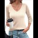 thumbnail image 3 of Camisas de Larga para Mujer, Cuello en V, Blusas Casuales de Otoño, Suéteres Holgados y Ligeros, Túnicas, Ropa de Moda. Albaricoque M, 3 of 8
