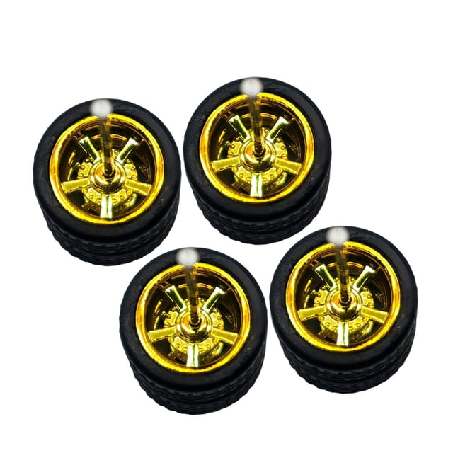 4x 1/64 Modelo de ruedas de automóviles Simulación en miniatura modificada para niños Diámetro profesional de 1.1 cm para 1:64 Vehículos fundidos a oro