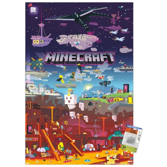 Minecraft - World Beyond Wall Poster with Push Pins, 22.375" x 34"