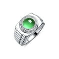 thumbnail image 3 of RYLOS Men's Rings Sterling Silver Ring Cabochon Gemstone & Diamonds Designer Style Emerald Rings For Men Size 13, 3 of 7