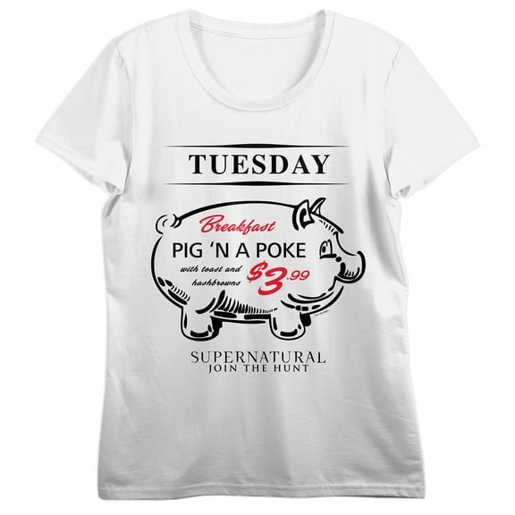 Supernatural Pig 'N A Poke Women's White Crew Neck Short Sleeve T-shirt - 3XL