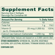 Spring Valley Rapid-Release Calcium Dietary Supplement, Softgel Capsules, Bone Health, 600 mg, 120 Count