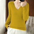 thumbnail image 1 of IMENGL Women's spring solid short lace v neck pullover, Yellow L, Size M-2XL, 1 of 4