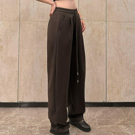 Xunlbb 2025 Women's Solid Color High-waist-narrow Version Of Slouchy Wide-leg Pants Banana Pants Casual Slouchy Pants Scimitar Pants ,Coffee S