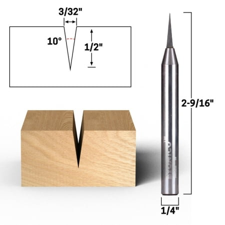 

10° Zero Point V Groove Engraving Solid Carbide Router Bit - 1/4 Shank - Yonico 14092q