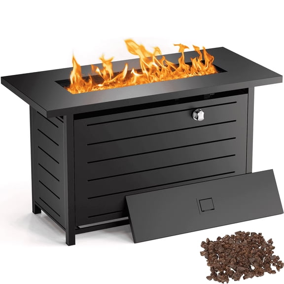 Philergo 43" Rectangular Gas Fire Pit Table, 60,000 BTU Propane Fire Pits for Outside with Lid and Lava Rock
