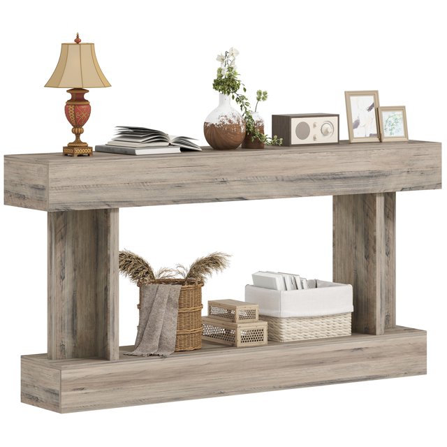 HOMCOM 63 Inch Long Console Table, Vintage Entryway Table, Light Brown