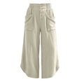 thumbnail image 4 of Oiangi Women's Wide Leg Pants Elastic Waist Curved Hem Ankle Pant Fall Casual Ruched Travel Trousers with Pockets White M, 4 of 6