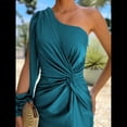 thumbnail image 4 of Vestido de Cóctel para Mujer, con un Solo Hombro, Larga y Abertura Alta, para Fiesta de Boda Azul Pavo Real XXXL, 4 of 8
