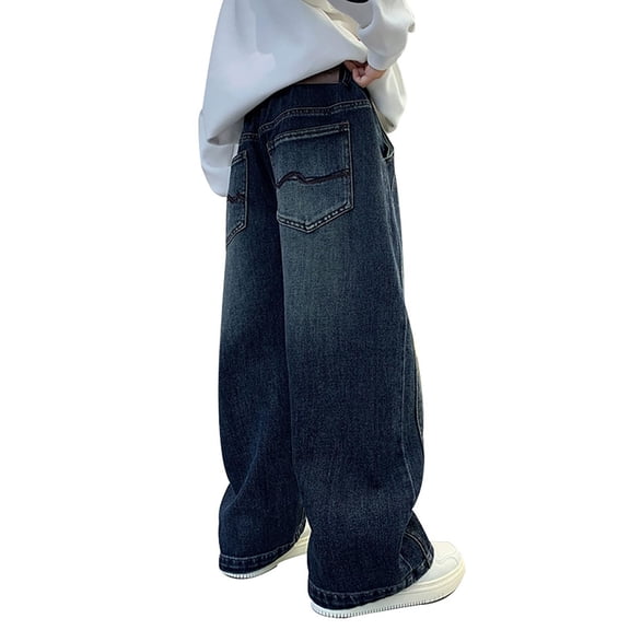 ZXLBBD Boys Casual Denim Pants High Elastic Waist Baggy Long Jeans for Kids Child Stylish Cozy Soft Fabric Versatile Dailywear