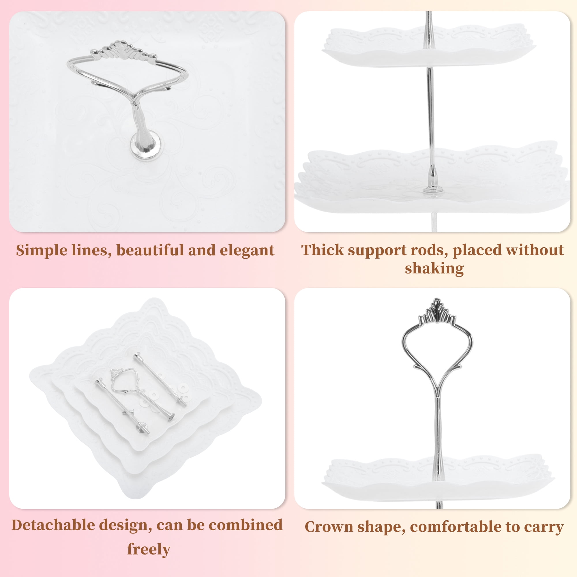 Unique Bargains 3 Tier Dessert Cupcake Stand Holder Square Cup Cake Tower