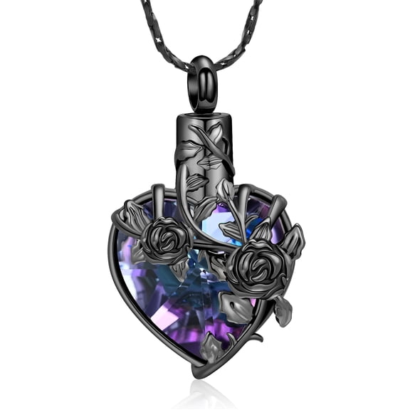 Rose Flowers Stone Heart Urn Pendant Cremation Jewelry for Ashes Keepsake Memorial Jewelry Human Pet Memory Necklace