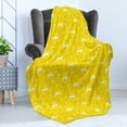 thumbnail image 4 of Bunny Soft Flannel Fleece Throw Blanket, White Silhouettes of Rabbits Flowers Herbs and Leaves Rural Nature Theme, Cozy Plush for Indoor and Outdoor Use, 50" x 70", Yellow Mustard White, by Ambesonne, 4 of 5