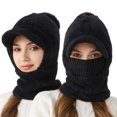 thumbnail image 3 of Daznico Plush Hooded Balaclava Hat with Brim Detachable Knitted Face Cover Lined Thermal Neck Warmer Winter Accessories for Outdoor Activities in Cold Weather, 3 of 3