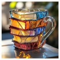 Painted Book Mug, 2025 New 3D Painted Glass Book Mug for Hot Or Cold Brews Vintage Mugs
