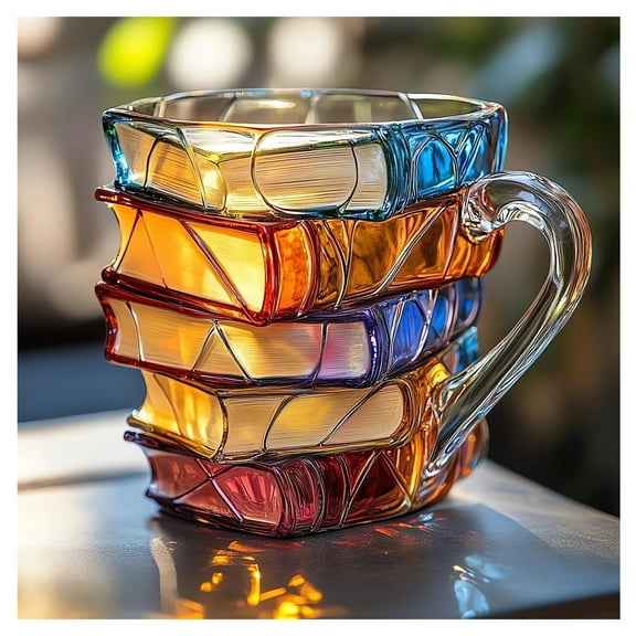 Painted Book Mug, 2025 New 3D Painted Glass Book Mug for Hot Or Cold Brews