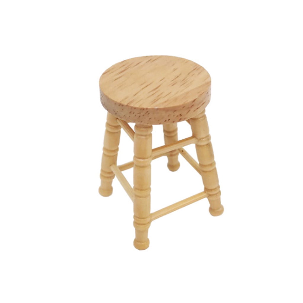 JKRTR 1/12 Mini Dollhouse Furniture Miniature High Stool Wooden Color Living Room Toy