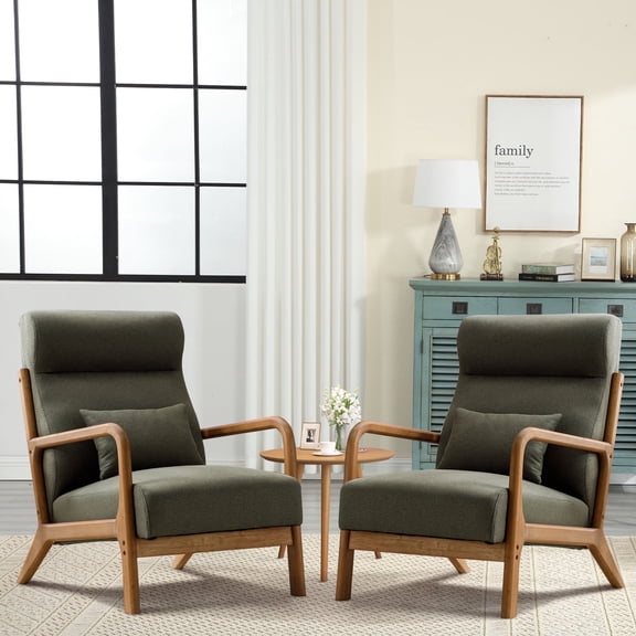 Bonzy Home 2-Pack Modern Accent Chair, Wood Armrests, Metal Frame, Comfortable, Green