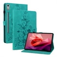 thumbnail image 2 of FJLBDE Case for Lenovo Tab P12 12.7 inch 2023 TB370FU, Embossed Flower PU Leather Flip Wallet Folio Stand Cover, Green, 2 of 7