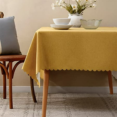 

Fennco Styles Woven Solid Color Scalloped Tablecloth 56 W x 72 L - Mustard Wrinkle-Free Heat-Resistant Washable Table Cover for Everyday Use Holidays Indoor Outdoor Events and Special Occasions
