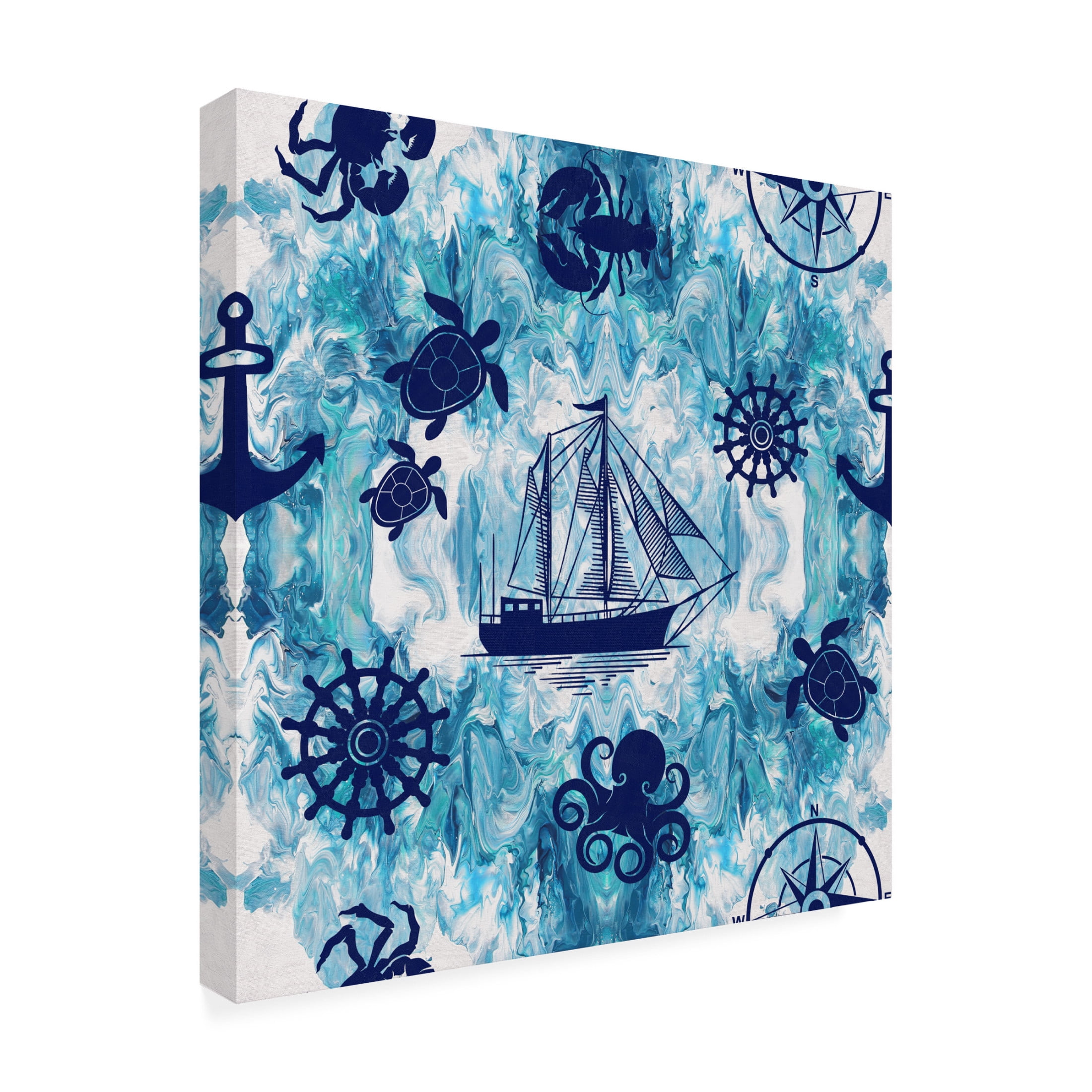Canvas Wall Art - Jean Plout 'Abstract Ocean J' Wall Art for Living Room, Bedroom, or Office Décor by Trademark Fine Art - 24 x 24 Inches