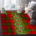 Area Rug Indoor Carpet, Winter Merry Christmas Holly Leaf Berry Green Red Buffalo Lattice Home