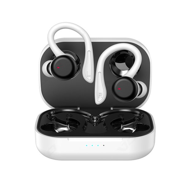 Inteprter Auriculares inalámbricos compatibles con Bluetooth Auriculares deportivos impermeables para caminar Auriculares portátiles con manos libres Cables de audio/vídeo Blanco