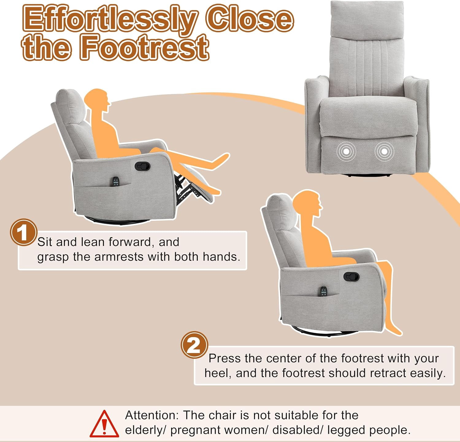 AENKYO Swivel Recliner Chair, Manual Rocking Massage Chair, Heated for Adults, for Living Room,Light Gray Chenille
