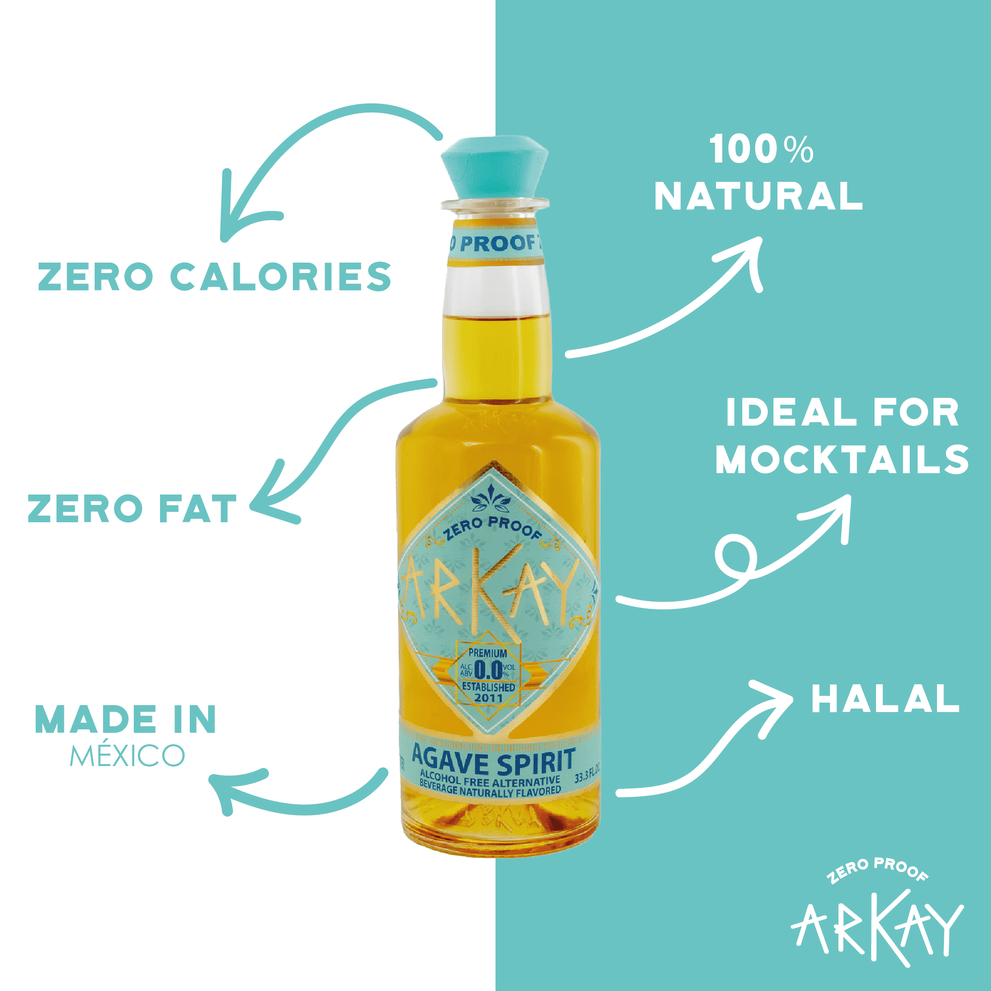 ARKAY | Agave Zero Proof Liqueur | Premium Alcohol-Free Alternative | 33.3 fl oz (1L) | Zero Calories & Sugar