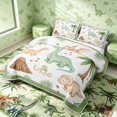 thumbnail image 3 of Manfei Wild Dinosaur Wildlife Quilt King,Retro Palm Tree King Coverlet Set,Green White,3-Piece,1 Bedspread and 2 Pillowcases, 3 of 7