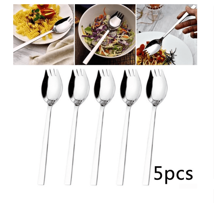5Pcs Stainless Steel Spork Soup Salad Noodle Spoon Fork Cutlery Tableware 