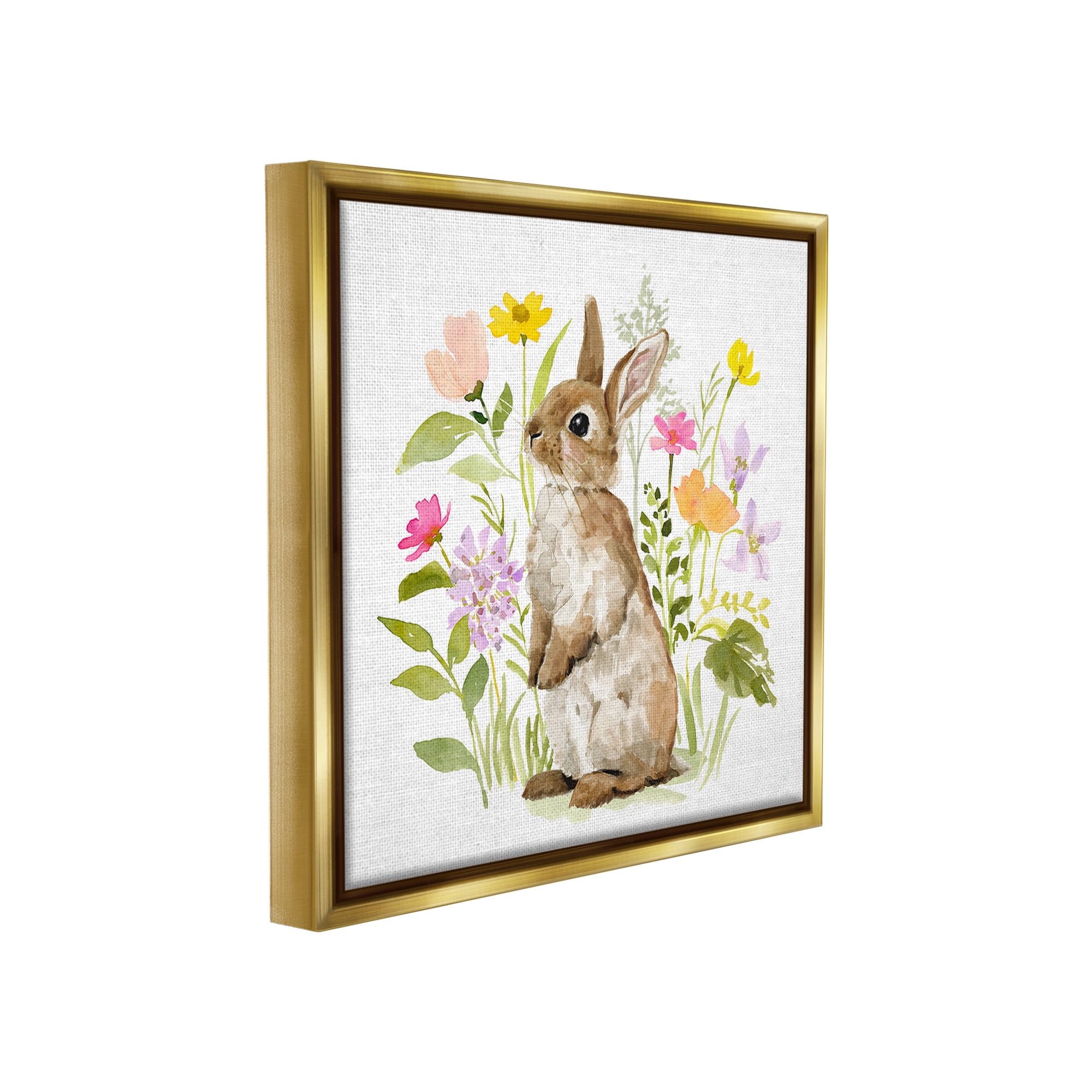 Stupell Industries Bunny in Spring Nature Animals & Insects Painting Gold Floater Framed Canvas Art Print Wall Art, 18 x 18
