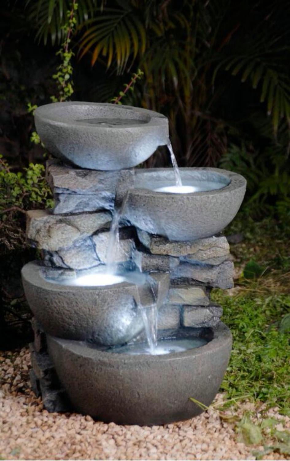 21 7 Led Lighted Modern Tiered Bowls And Rocks Outdoor Patio Garden Water Fountain