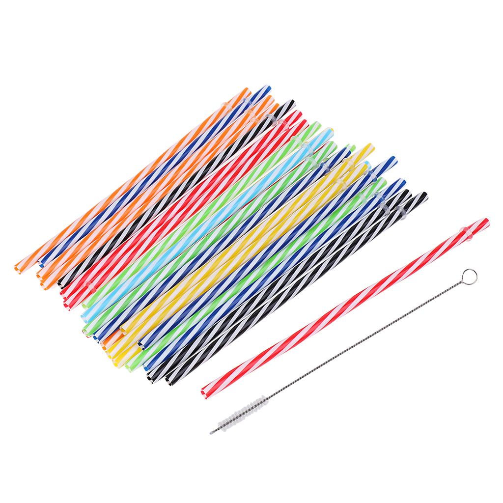 Colorful 25pcs Hard Plastic Drinking  Straw Decor Party Reusable with 1brush 