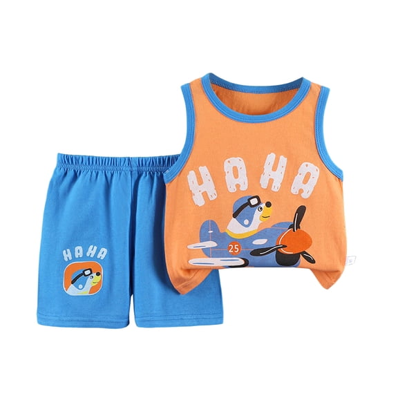 Qopobobo Summer Baby Boy Clothes Boys Casual Outing Set Baby Boy 4th Of July Outfit Toddler Waffle Short Sleeve T Shirt Tops Shorts 2 Piece Set Summer Patriotic Clothes Orange,18-24 Months