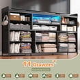 thumbnail image 3 of Black Dresser for Bedroom with 11 Drawers for 60" TV Stand with LED Lights & Charging Station Wide Dresser with Shelves & 4 Hooks Sturdy Metal Frame & Fabric Drawers & Wood Top, 3 of 8