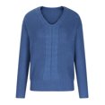 thumbnail image 5 of Capreze Winter Warm Sweater Jumper for Women Cable Knitted Tops Casual Long Sleeve V Neck Pullover Work Chunky Pullovers Blue M, 5 of 7