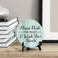 thumbnail image 2 of Round Please Flush The Toilet & Wash Your Hands, Light Green Decorative Bathroom Table Sign with Acrylic Easel (5 x 5"), 2 of 3
