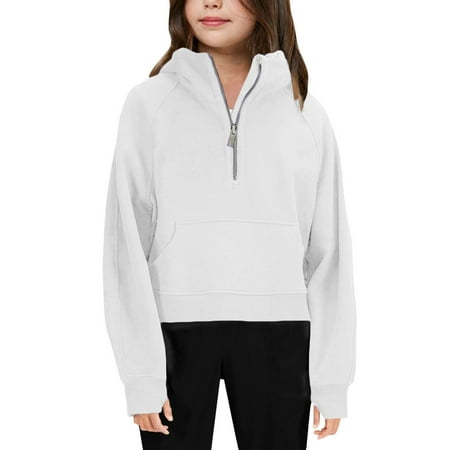 

Miluxas Toddler Girls Solid Color Jacket Clearance 1/4 Zip Pullover Sweatshirts Outerwear Coats White 4 Years(130)