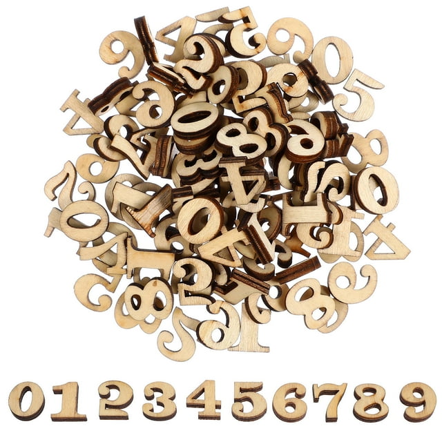 Minkissy 100 Pcs Unfinished Wood Numbers Scrapbook Embellishments Light Brown for DIY Projects