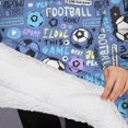 thumbnail image 3 of Oversized Wearable Blanket Hoodie,Blue Soccer Themed Pattern Sherpa Blanket Hoodie with Super Pockets,Super Warm Fuzzy Pullover for Women & Men, 3 of 6