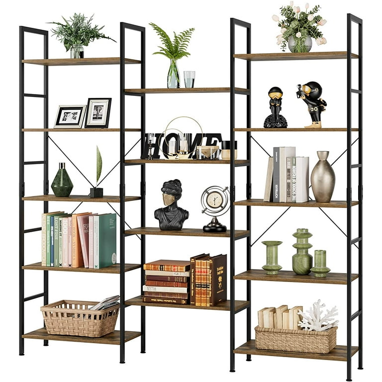 KIVENJAJA Triple Wide 5-Tier Bookshelf, Industrial Display Bookcase with  Metal Frame, Tall Open Storage Book Shelves for Bedroom, Living Room, Home  Office (Black) - Yahoo Shopping