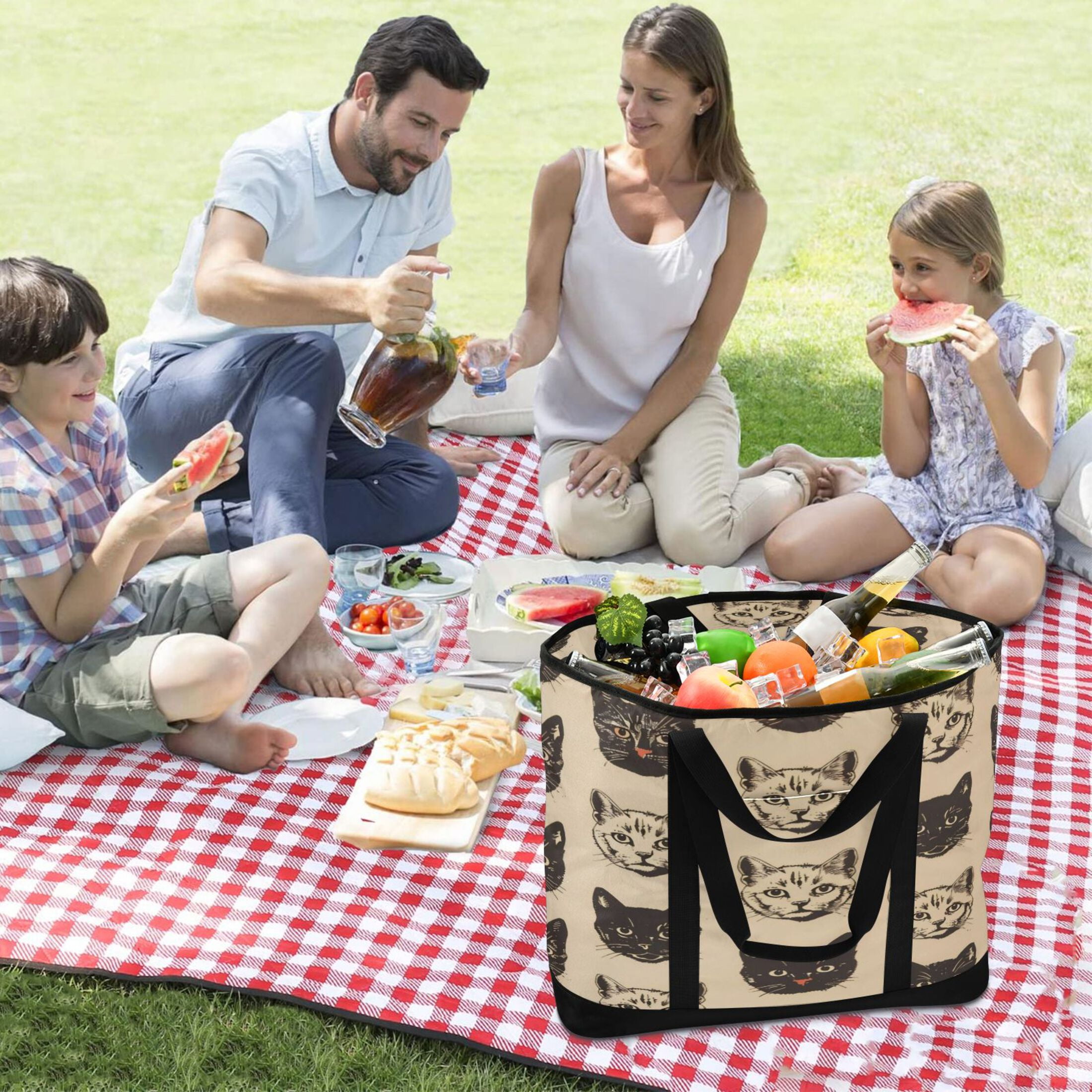 Large Hand-held Ice Pack Picnic Bag Insulation and Refrigeration Suitable for Shopping Picnics and Camping Black Cat