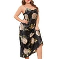 thumbnail image 2 of Xysaqa Plus Size Women Sexy Satin Nightgown Chemise Slip Dress Floral Print Negligee Sleepwear Spaghetti Straps Sleepdress Ladies Long Maxi Dresses 3X 4X 5X Summer Savings, 2 of 6