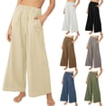 thumbnail image 2 of Pantalones anchos informales de cintura alta y color liso para mujer de primavera y verano, 2 of 6